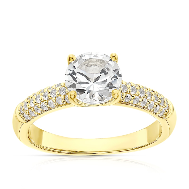 Sterling Silver & 18ct Gold Plated Vermeil Created White Sapphire Round Solitaire Ring