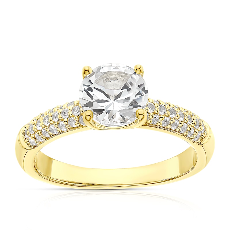 Main Image 1 of Sterling Silver & 18ct Gold Plated Vermeil Created White Sapphire Round Solitaire Ring