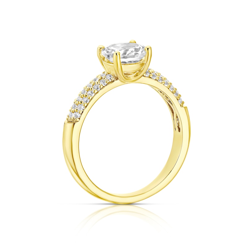 Main Image 3 of Sterling Silver & 18ct Gold Plated Vermeil Created White Sapphire Round Solitaire Ring
