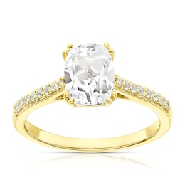 Sterling Silver & 18ct Gold Plated Vermeil Created White Sapphire Emerald Shape Ring