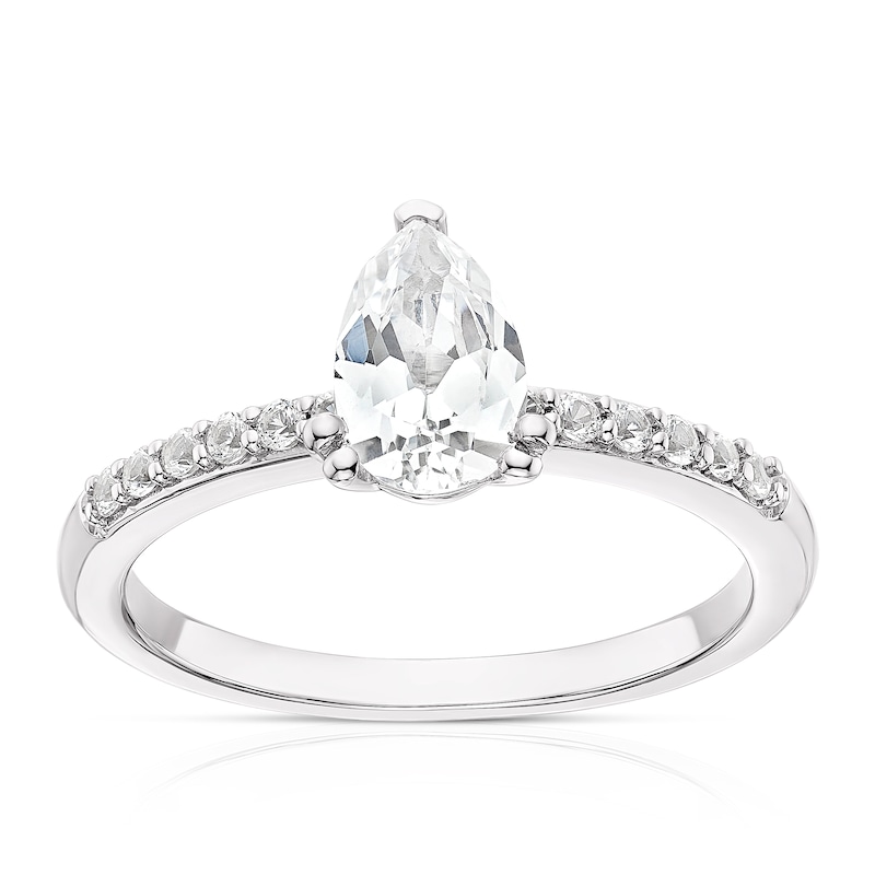 Main Image 1 of Sterling Silver Created White Sapphire Pear Shape Ring