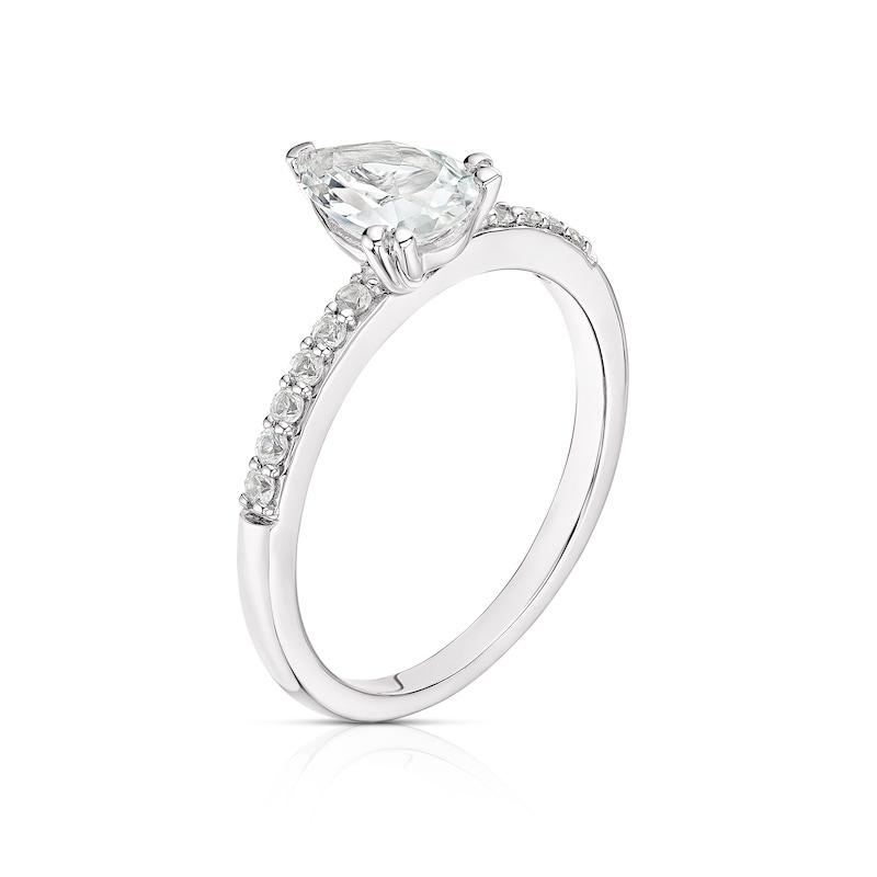 Main Image 2 of Sterling Silver Created White Sapphire Pear Shape Ring
