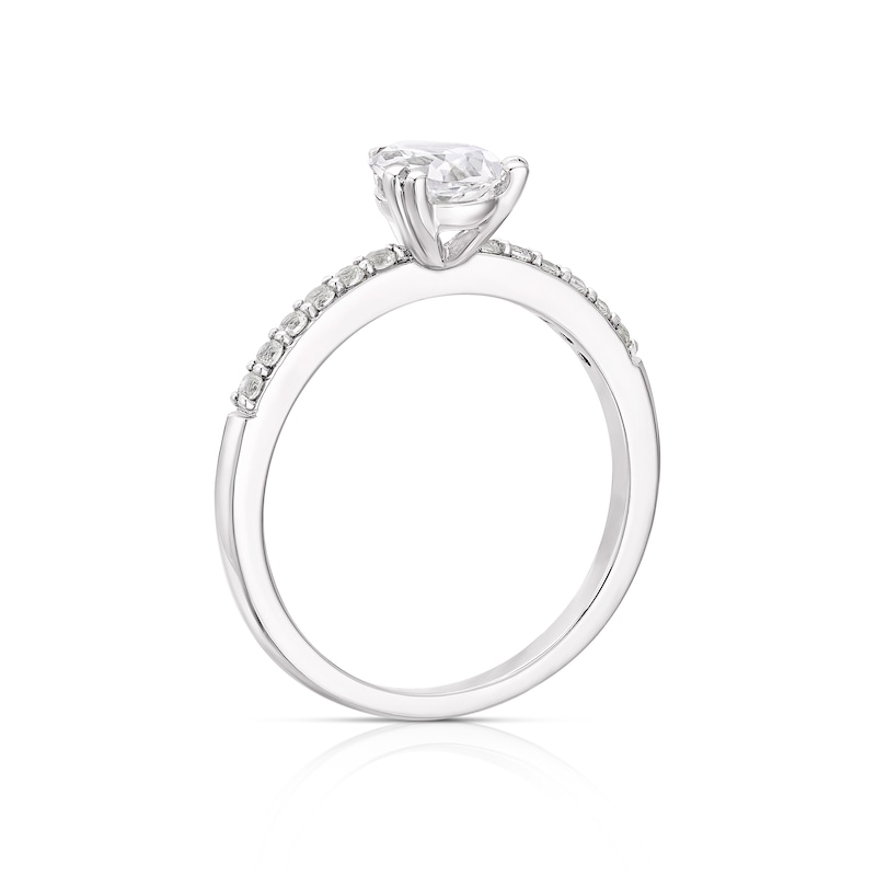 Main Image 3 of Sterling Silver Created White Sapphire Pear Shape Ring