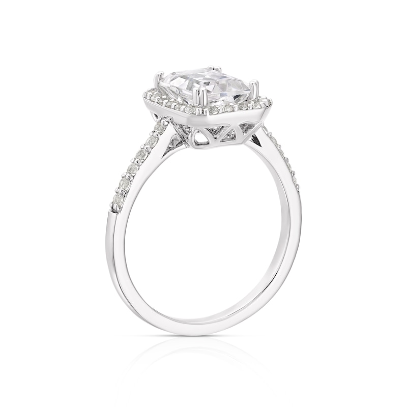 Main Image 3 of Sterling Silver Created White Sapphire Emerald Shape Halo Ring