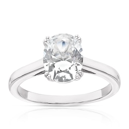 Sterling Silver Created White Sapphire Oval Shape Solitaire Ring