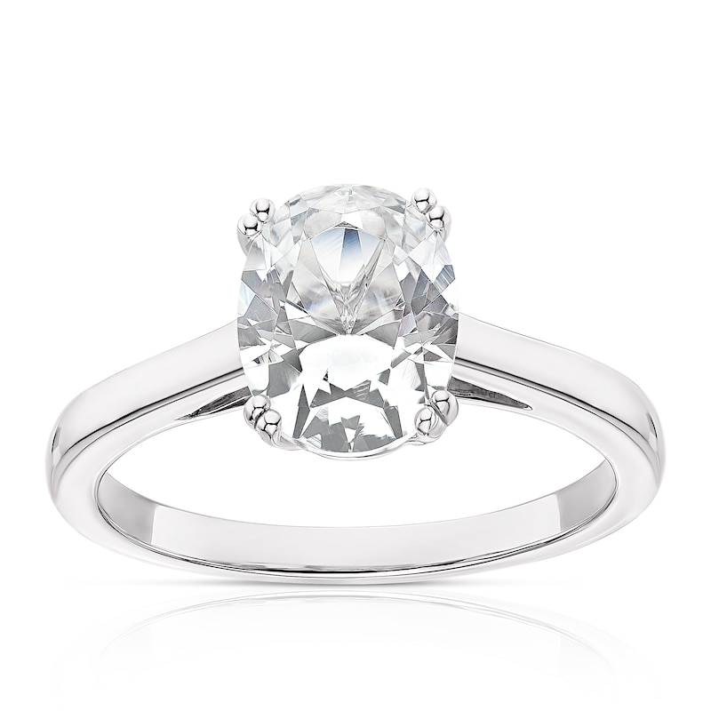 Main Image 1 of Sterling Silver Created White Sapphire Oval Shape Solitaire Ring
