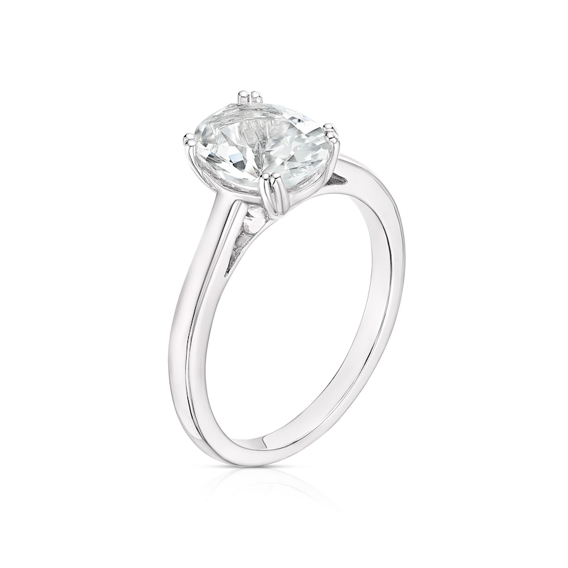 Main Image 2 of Sterling Silver Created White Sapphire Oval Shape Solitaire Ring