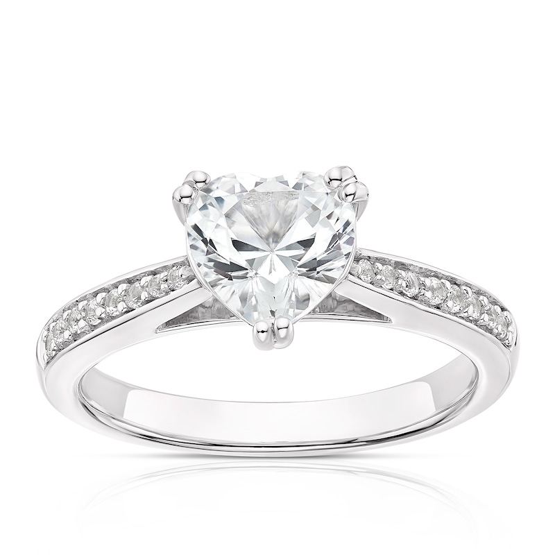 Main Image 1 of Sterling Silver Created White Sapphire Heart Shape Ring