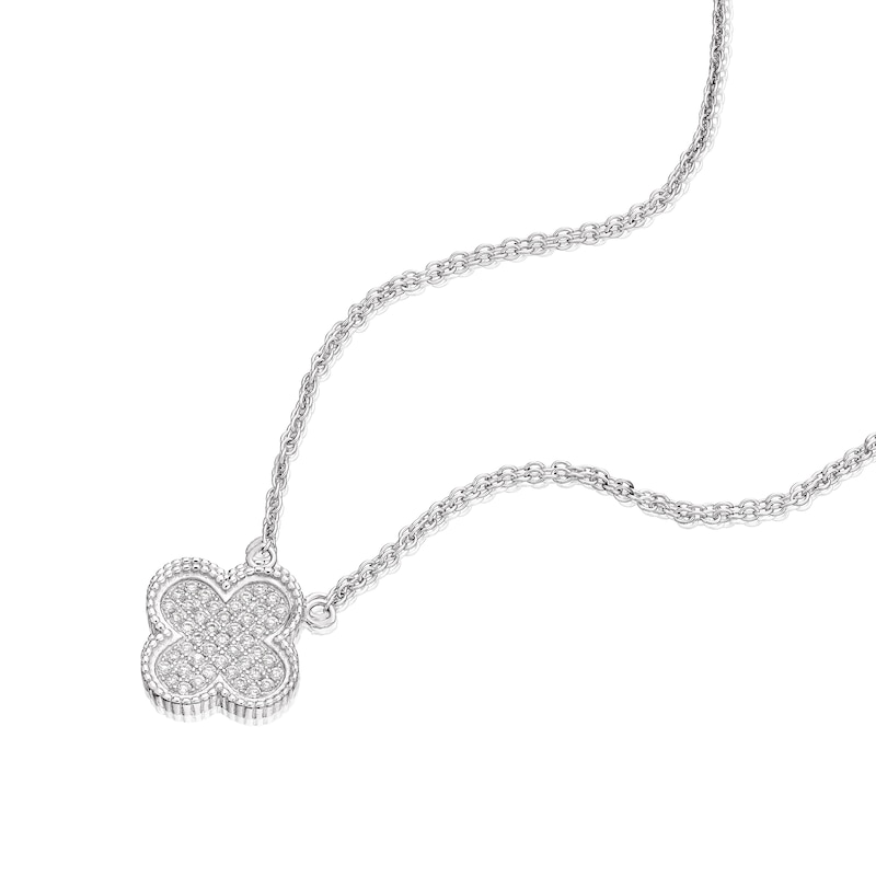 Sterling Silver Cubic Zirconia Pave Set Clover Pendant