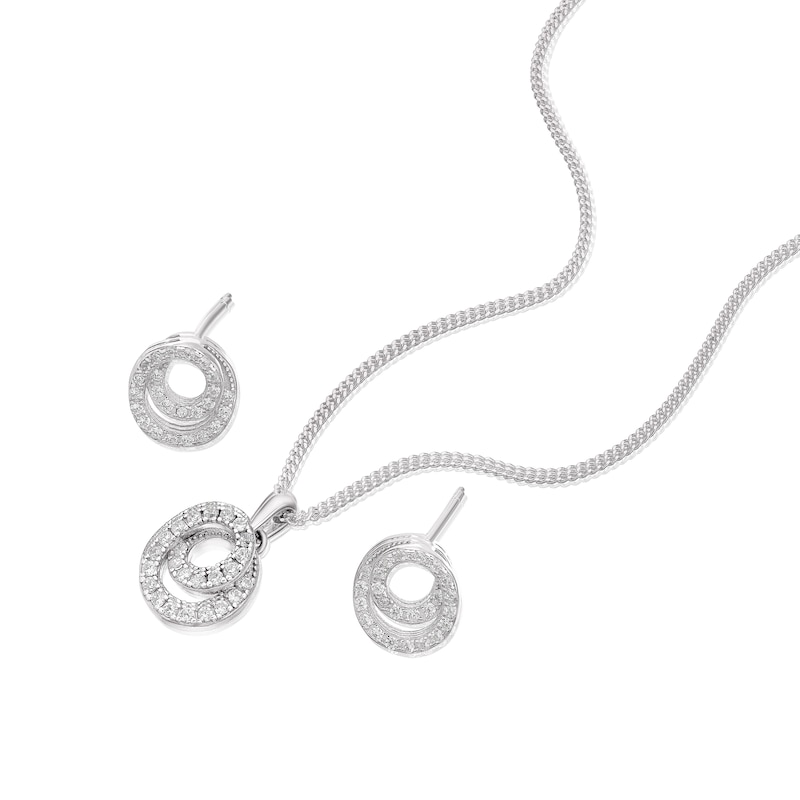 Main Image 2 of Sterling Silver Cubic Zirconia Double Circle Pendant & Earring Set