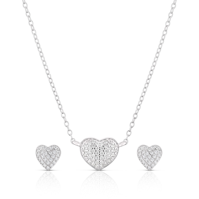 Main Image 1 of Sterling Silver Cubic Zirconia Pave Heart Pendant & Earring Set
