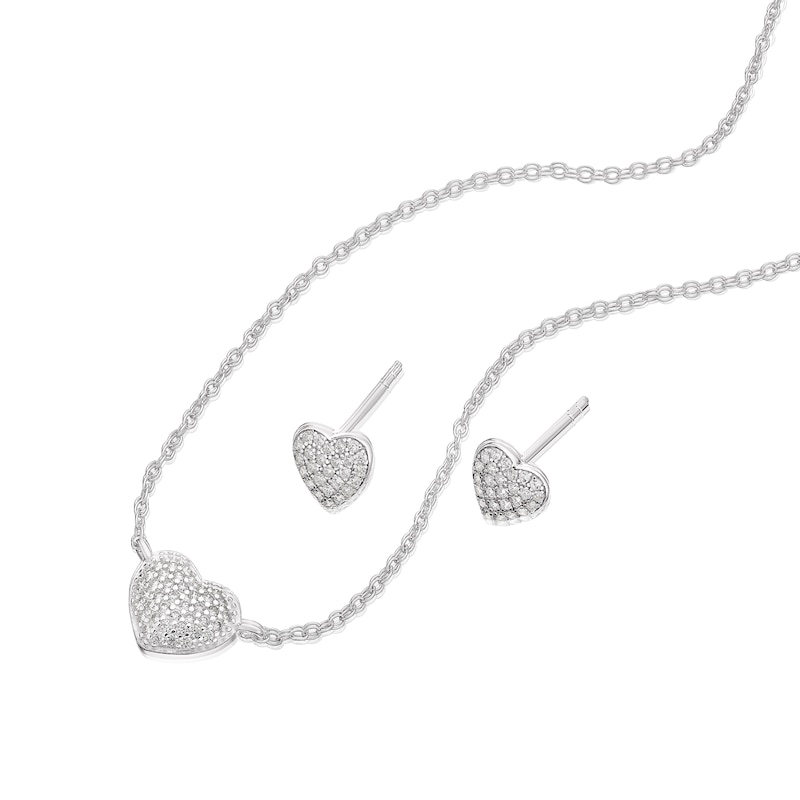 Main Image 2 of Sterling Silver Cubic Zirconia Pave Heart Pendant & Earring Set