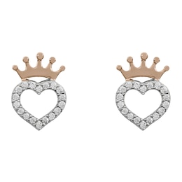 Disney Sterling Silver & 18ct Gold Plated Cubic Zirconia Crown Heart Stud Earrings