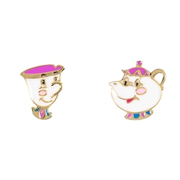 Disney Beauty And The Beast Gold Plated Sterling Silver Enamel Mrs Potts & Chip Earrings