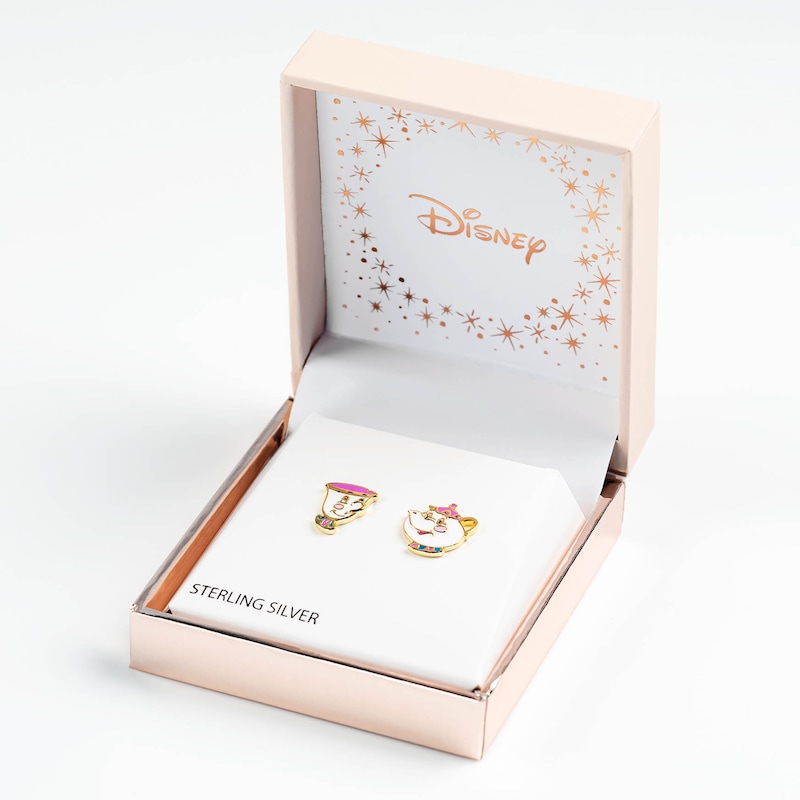 Main Image 4 of Disney Beauty And The Beast Gold Plated Sterling Silver Enamel Mrs Potts & Chip Earrings