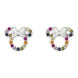 Disney Sterling Silver Multicoloured Cubic Zirconia Minnie Mouse Stud Earrings