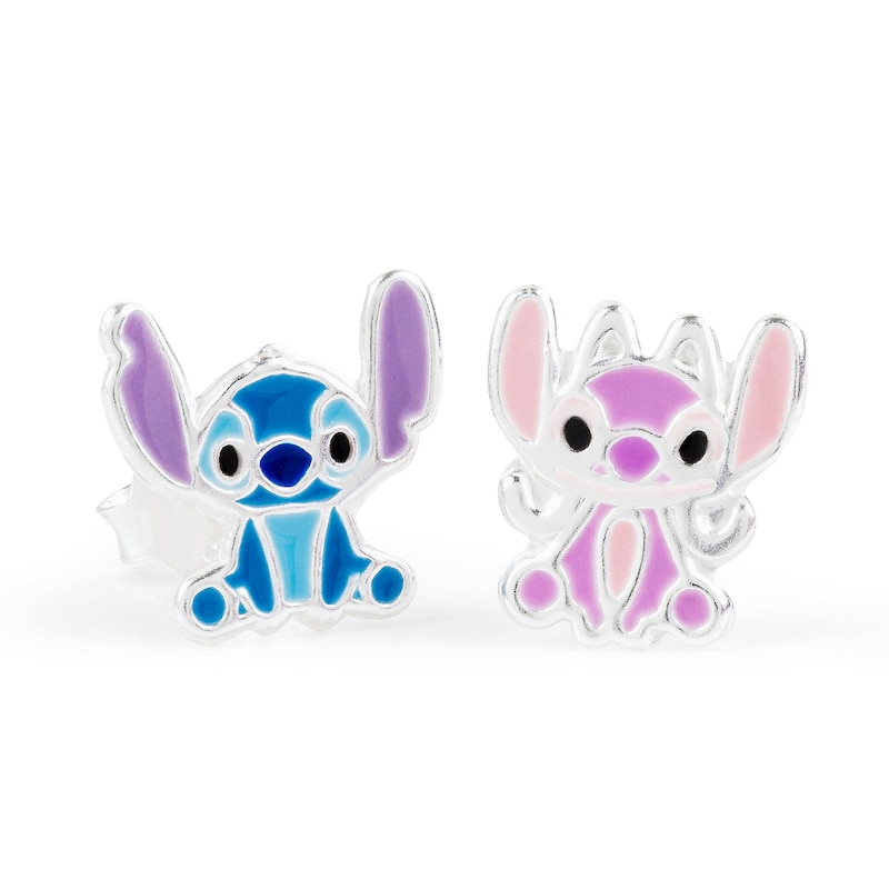 Disney Lilo & Stitch Sterling Silver Blue & Pink Enamel Stud Earrings