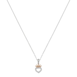 Disney Silver & 18ct Gold Plated Cubic Zirconia Crown Heart Pendant