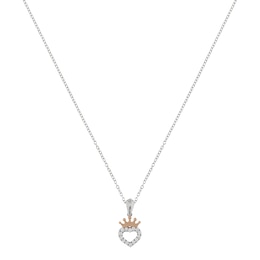 Disney Sterling Silver & 18ct Gold Plated Cubic Zirconia Crown Heart Pendant