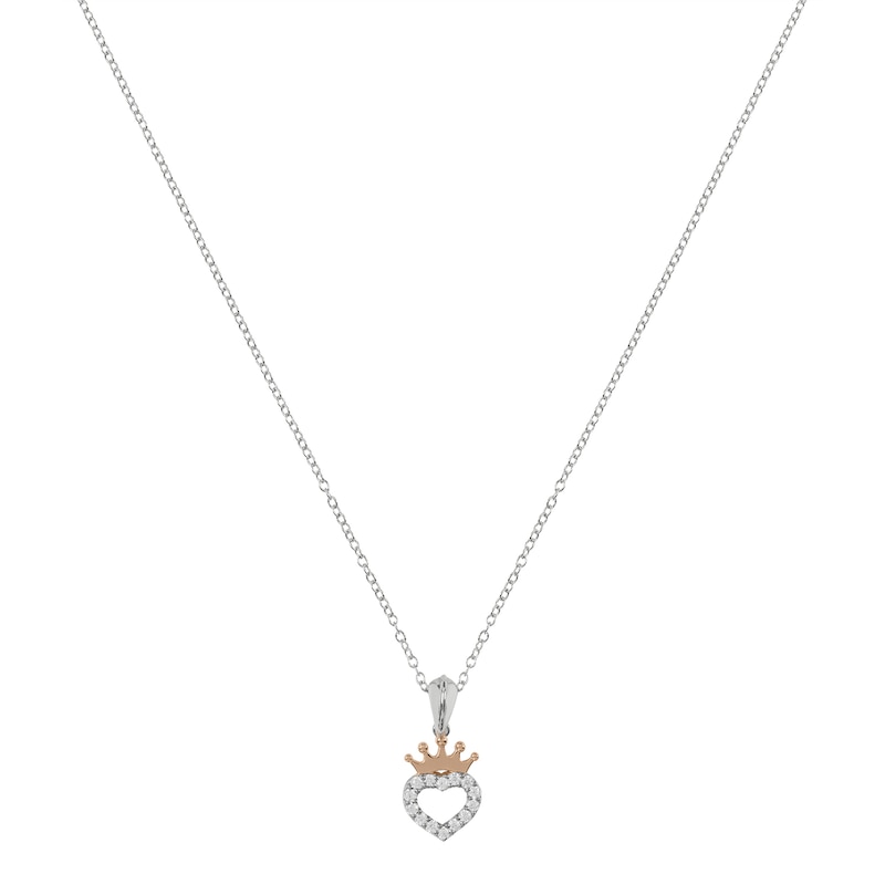 Main Image 1 of Disney Sterling Silver & 18ct Gold Plated Cubic Zirconia Crown Heart Pendant