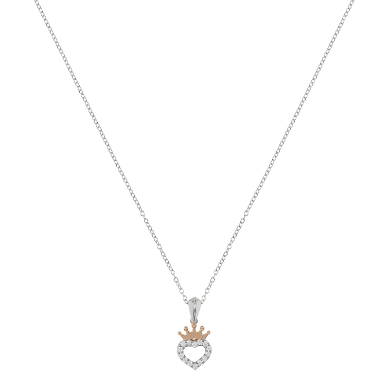 Disney Silver & 18ct Gold Plated Cubic Zirconia Crown Heart Pendant