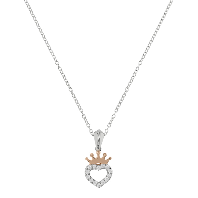 Disney Silver & 18ct Gold Plated Cubic Zirconia Crown Heart Pendant