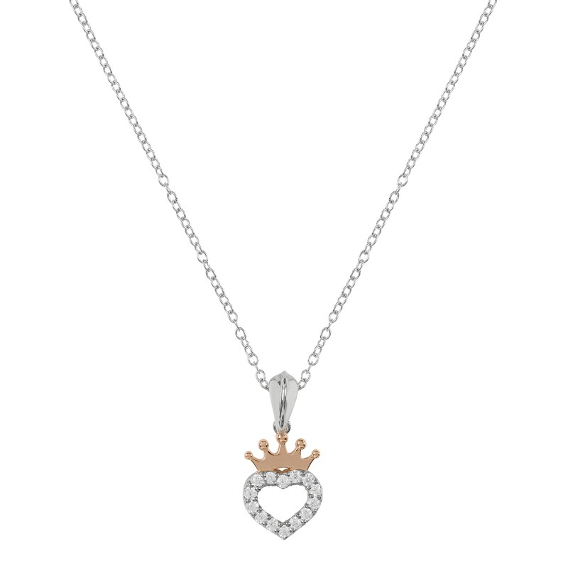 Main Image 2 of Disney Sterling Silver & 18ct Gold Plated Cubic Zirconia Crown Heart Pendant