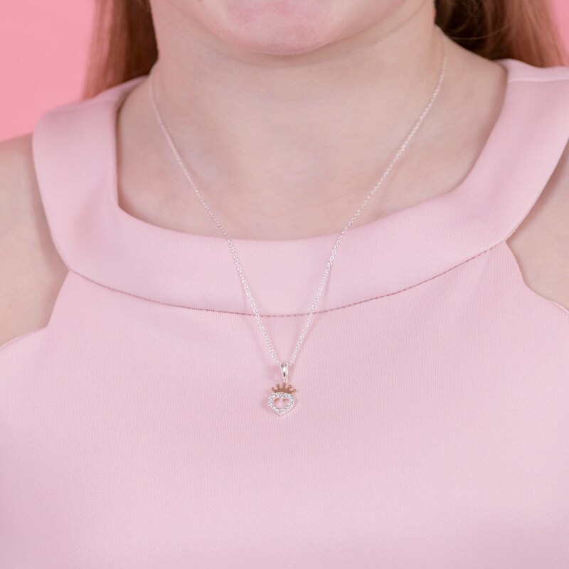 Main Image 4 of Disney Sterling Silver & 18ct Gold Plated Cubic Zirconia Crown Heart Pendant