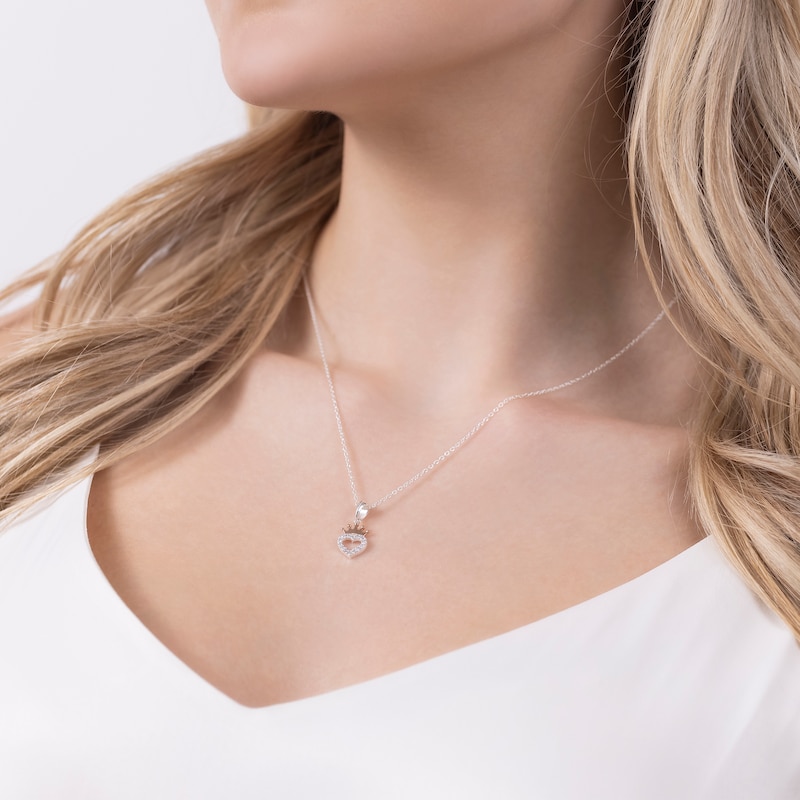 Main Image 5 of Disney Sterling Silver & 18ct Gold Plated Cubic Zirconia Crown Heart Pendant