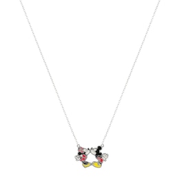 Disney Sterling Silver Enamel Kissing Mickey & Minnie Mouse Necklace
