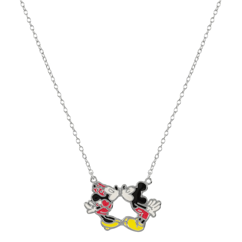 Main Image 2 of Disney Sterling Silver Enamel Kissing Mickey & Minnie Mouse Necklace