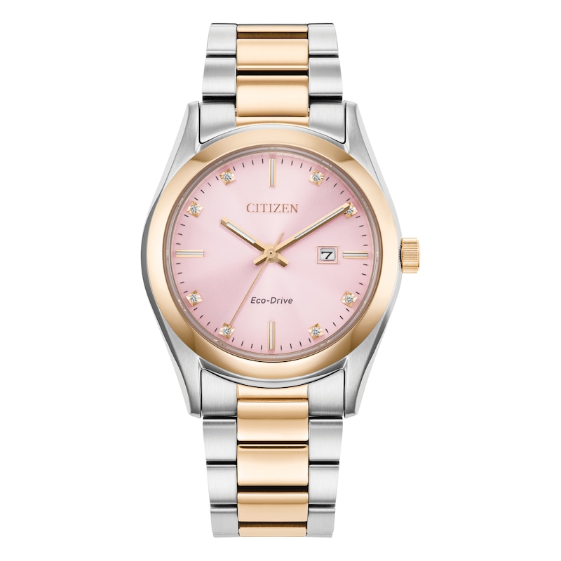 Citizen Diamond Ladies' Eco-Drive Pink Dial Two Tone Bracelet Watch