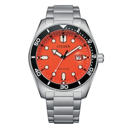 Citizen Men's Eco Drive Orange Dial Stainless Steel Bracelet Watch