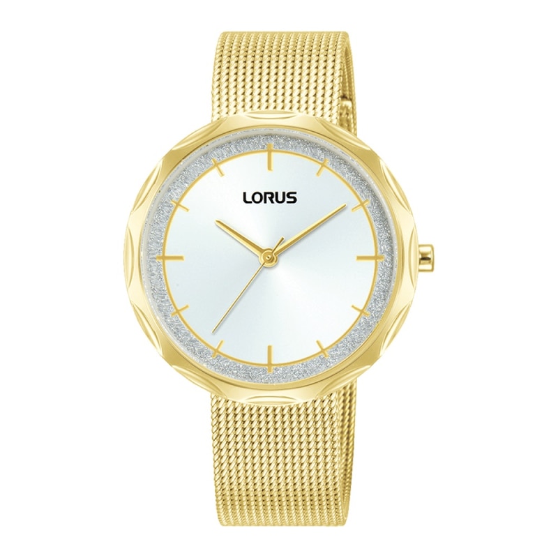 Lorus Ladies' 36mm Fluted Bezel Gold Tone Mesh Bracelet Watch