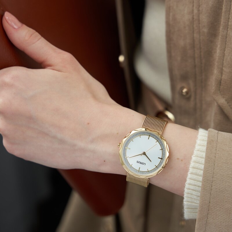 Main Image 2 of Lorus Ladies' 36mm Fluted Bezel Gold Tone Mesh Bracelet Watch
