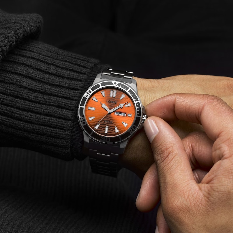 Main Image 2 of Lorus Men's 42mm Sports Orange Sunray Stainless Steel Bracelet Watch