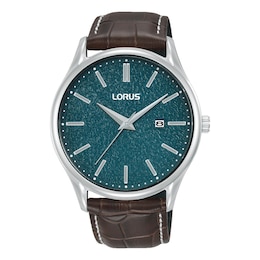 Lorus Men's 42mm Blue Textured Dial Brown Leather Strap Watch