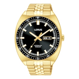 Lorus 43mm Men's Black Dial Gold Tone Stainless Steel Bracelet Watch