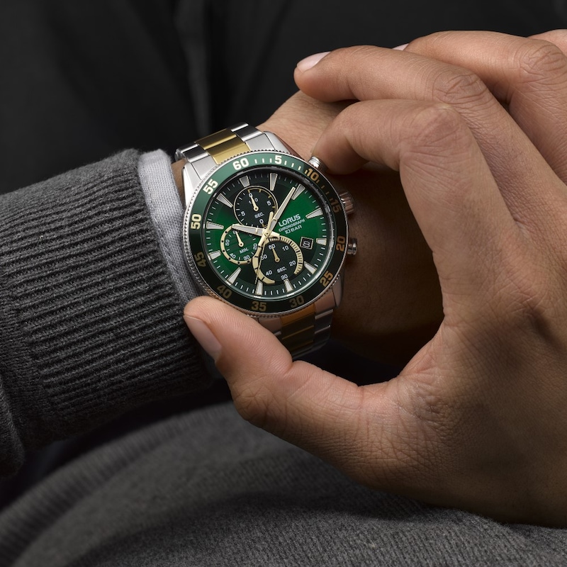 Main Image 2 of Lorus Men's 45mm Green Dial Chronograph Two Tone Bracelet Watch