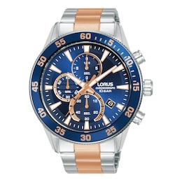 Lorus Men's 45mm Blue Dial Chronograph Two Tone Bracelet Watch