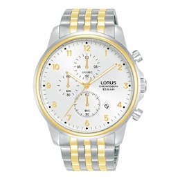 Lorus Men's 43mm White Dial Chronograph Two Tone Stainless Steel Bracelet Watch