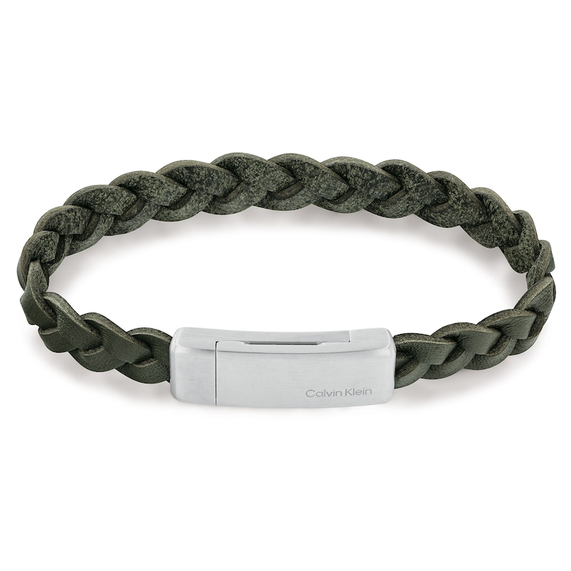 Calvin Klein Men's Braided Green Leather Magnetic Bracelet