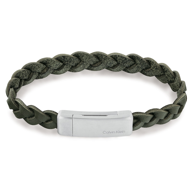 Main Image 1 of Calvin Klein Men's Braided Green Leather Magnetic Bracelet