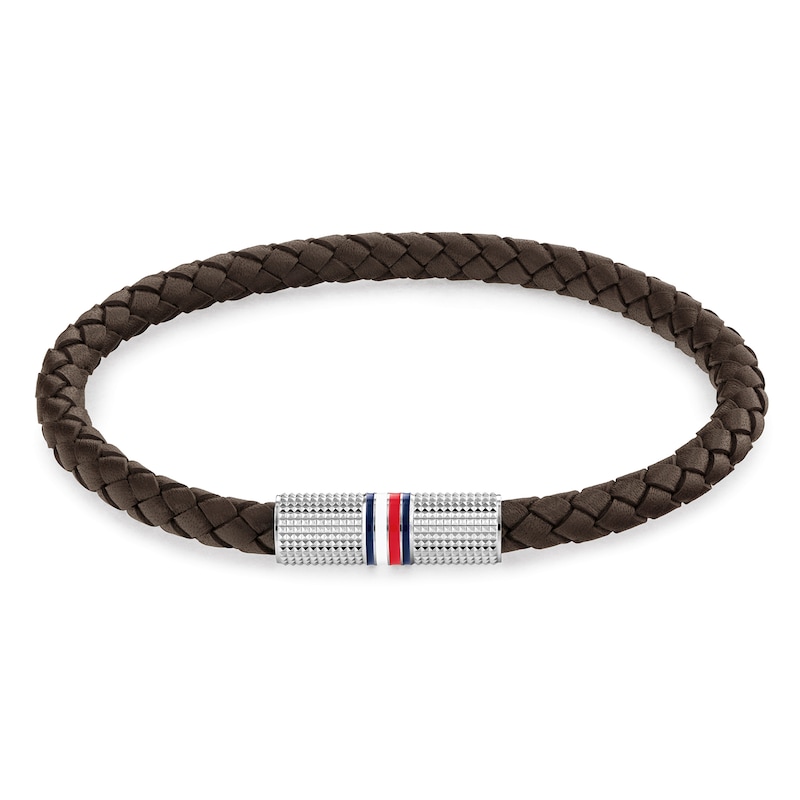 Tommy Hilfiger Men's Brown Braided Leather Bracelet
