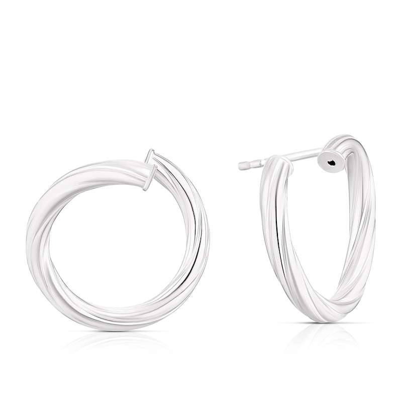 Main Image 1 of Sterling Silver Swirl Circle 10mm Hoop Earrings