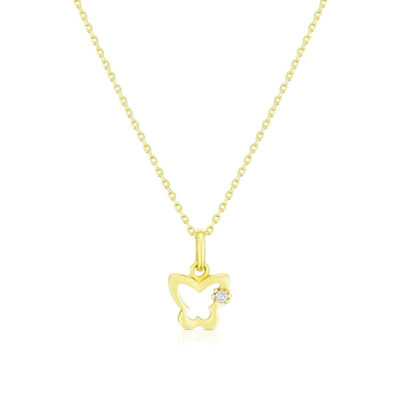 Childrens 9ct Yellow Gold Cubic Zirconia Open Butterfly Pendant Necklace