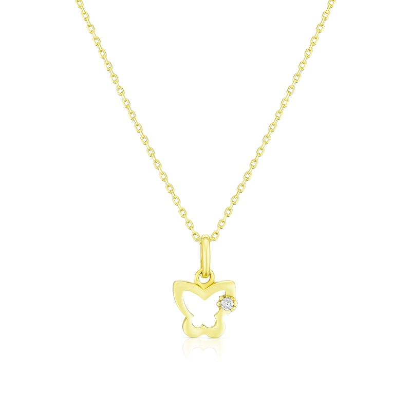 Main Image 1 of Children's 9ct Yellow Gold Cubic Zirconia Open Butterfly Pendant Necklace