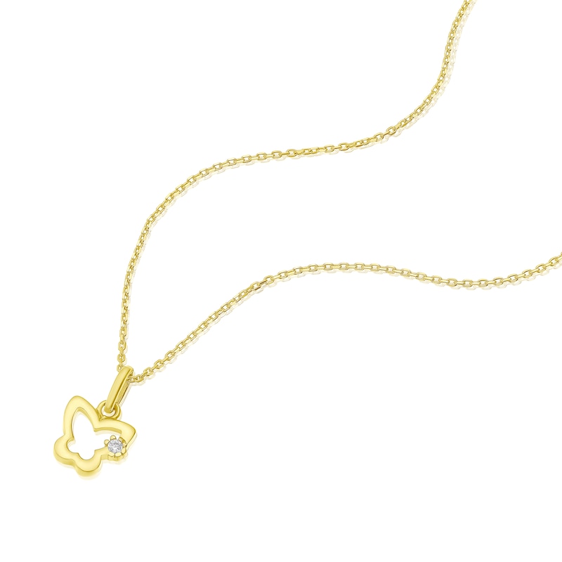 Main Image 2 of Children's 9ct Yellow Gold Cubic Zirconia Open Butterfly Pendant Necklace
