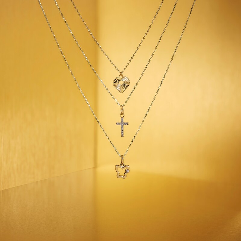 Main Image 4 of Children's 9ct Yellow Gold Cubic Zirconia Open Butterfly Pendant Necklace
