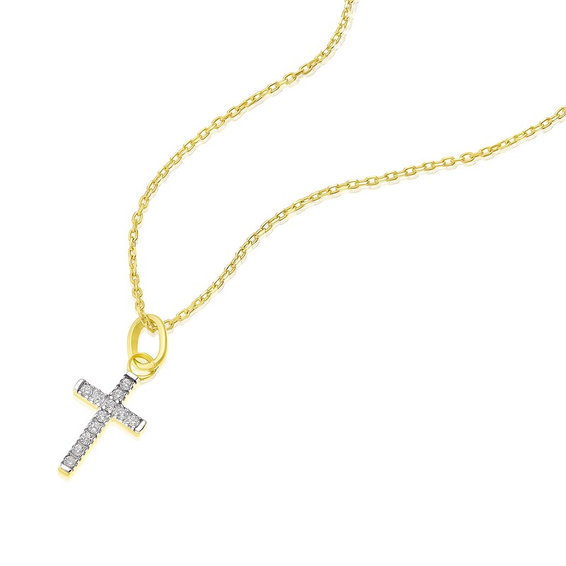 Main Image 2 of Children's 9ct Yellow Gold Cubic Zirconia Cross Pendant Necklace